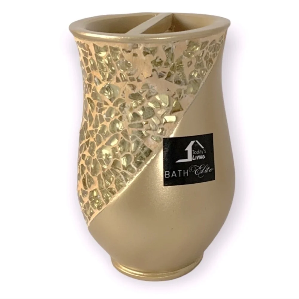 Champagne Gold Mosaic Glass Sparkle Sinatra Bath Accessory Matching 3 Pieces